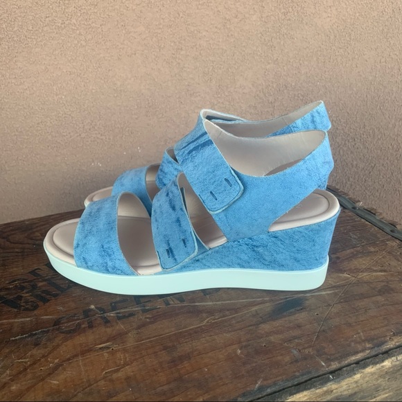 Ecco Blue Shape Plateau Wedge Sandals - Picture 2 of 12